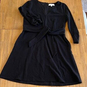 LOFT Black Gathered Sleeve Dress